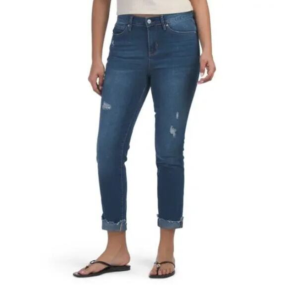 Nicole Miller (12) Soho High Rise Ankle Skinny Jeans Mid Wash Distressed Raw Hem - Picture 2 of 12